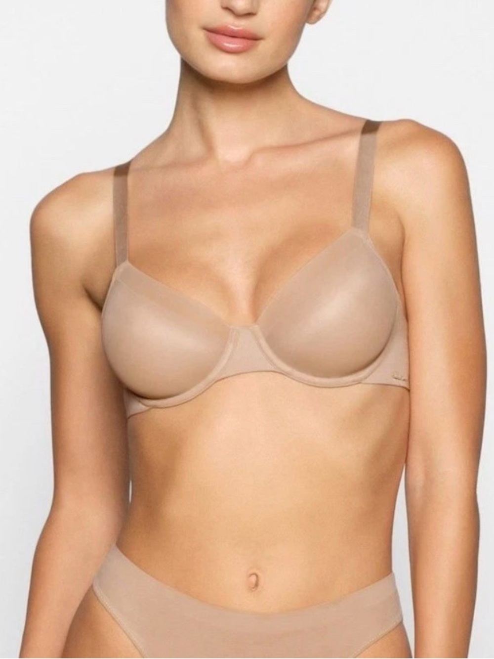 Skims Women's No-Show Unlined Sheer Mesh Demi Bra Nude Size 38DDD Comfort
